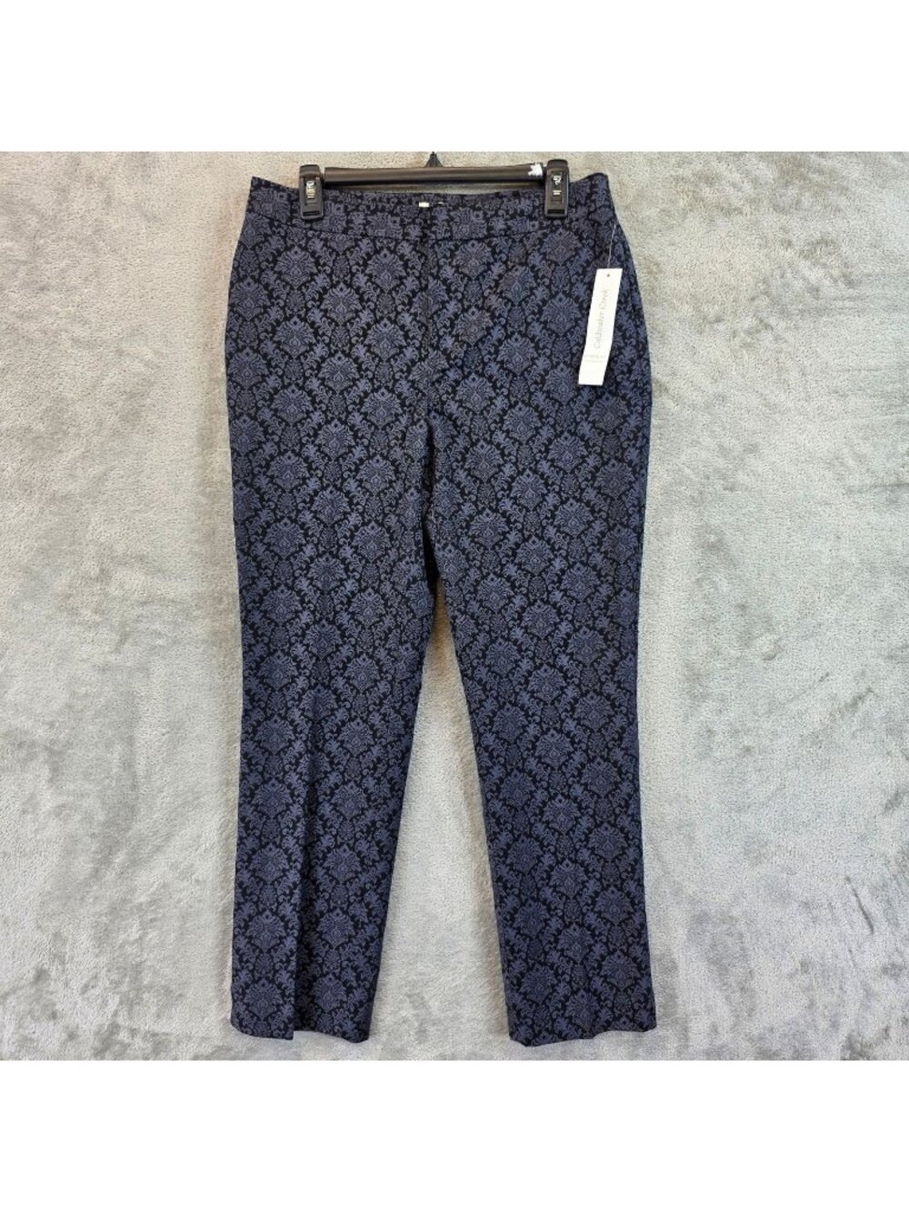 Coldwater Creek Dress Pants Womens 8 Blue Jacquard Ankle Straight Leg Stretch